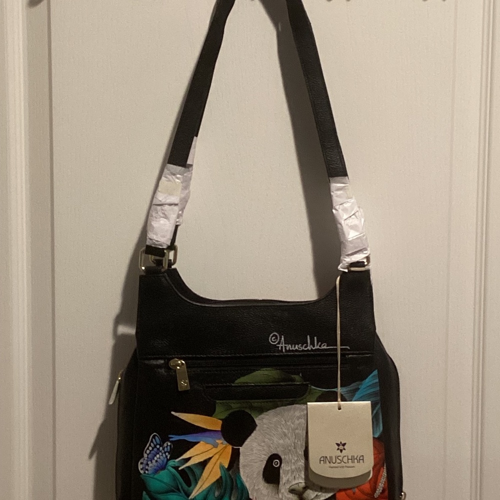 NWT Anuschka Hand-Painted Leather Bag “Panda”